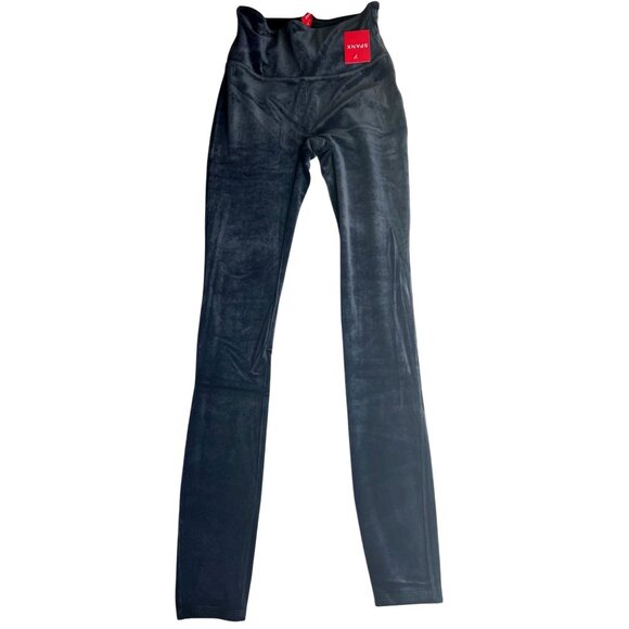 Spanx Power Waitband Shiny Velvet Clasic Navy Leggings Size Small - Picture 3 of 11